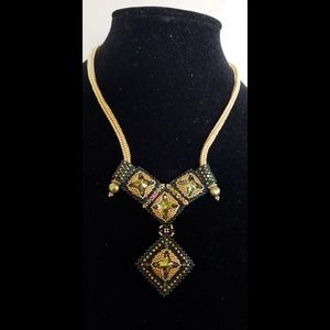 Egyptian Style Necklace- Forest Green & Gold